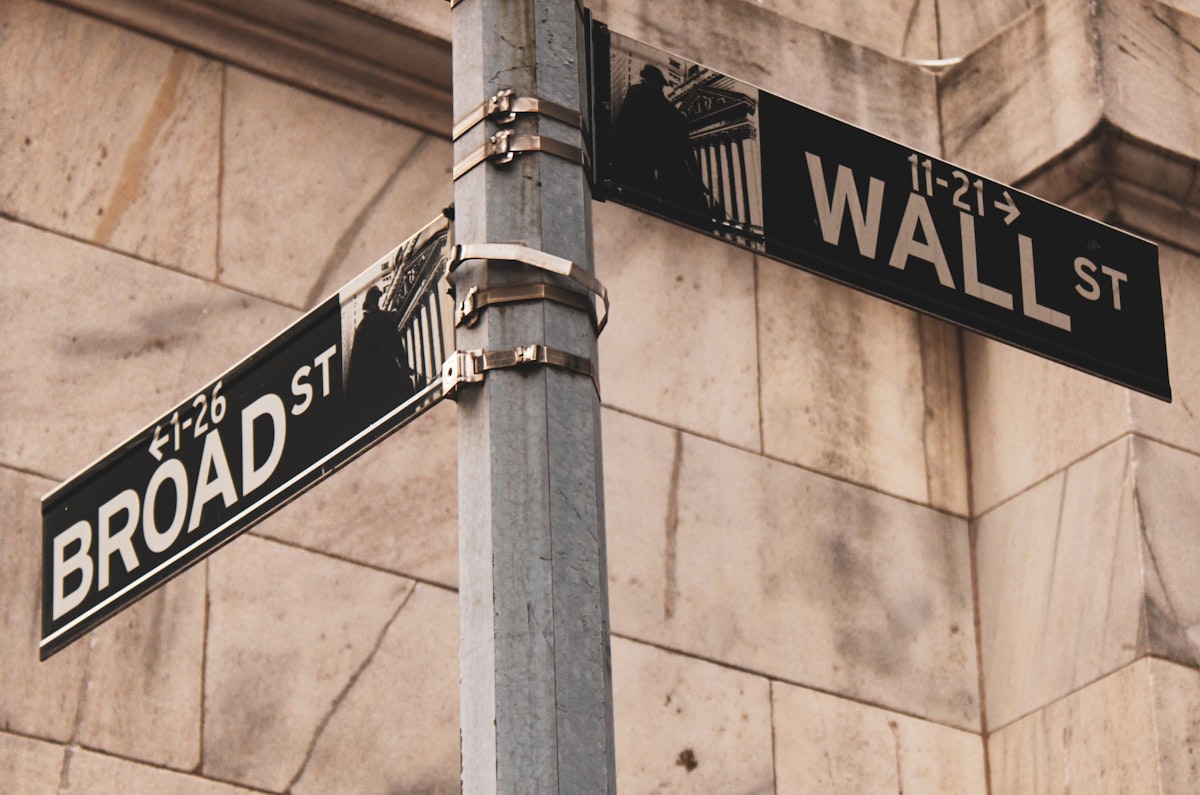 Wall Street and Broad Street sign New York financial district
