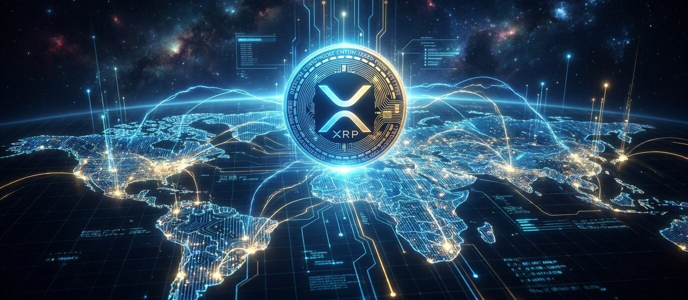 XRP coin glowing over global financial network — XRP and RLUSD future of finance