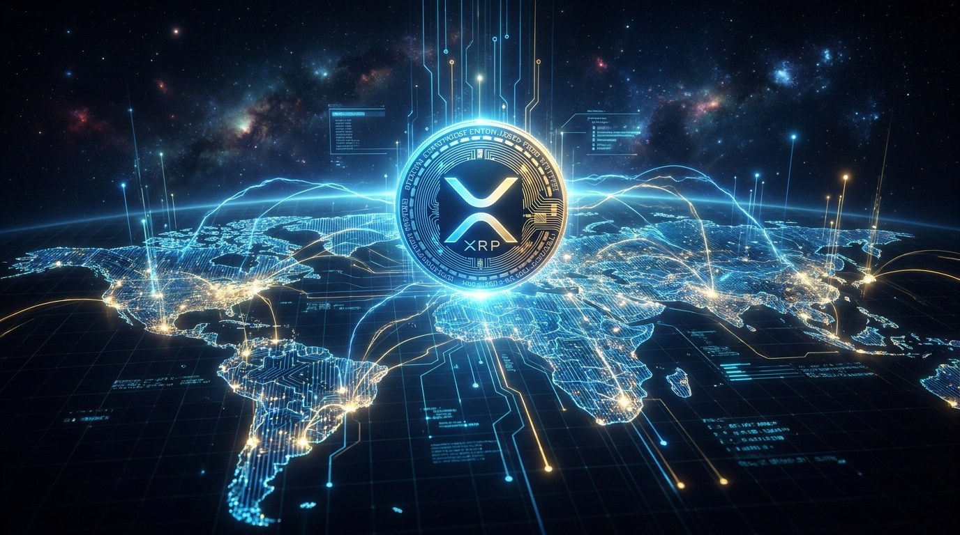 XRP and RLUSD crypto investment guide 2026 — hand holding coin in front of trading charts