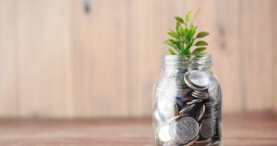 A jar of growing coins with a small plant, representing how to build wealth one asset at a time