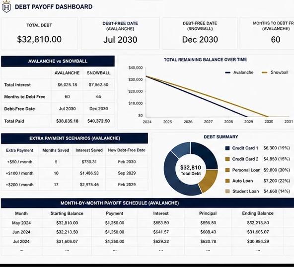 Debt Payoff Calculator dashboard preview