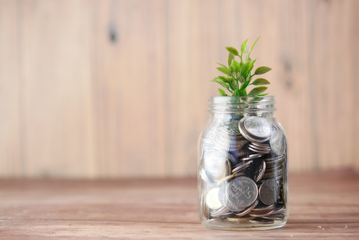 coins growing in a jar, invest tax refund into savings and investments